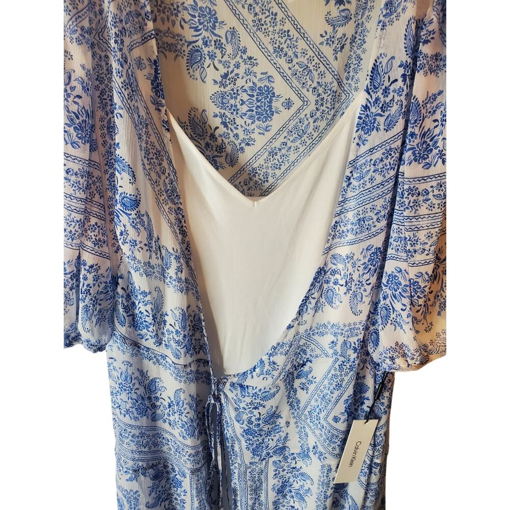 Calvin Klein Blue/White Cami Dress with Topper, NWT, Size 14 - Picture 2 of 6